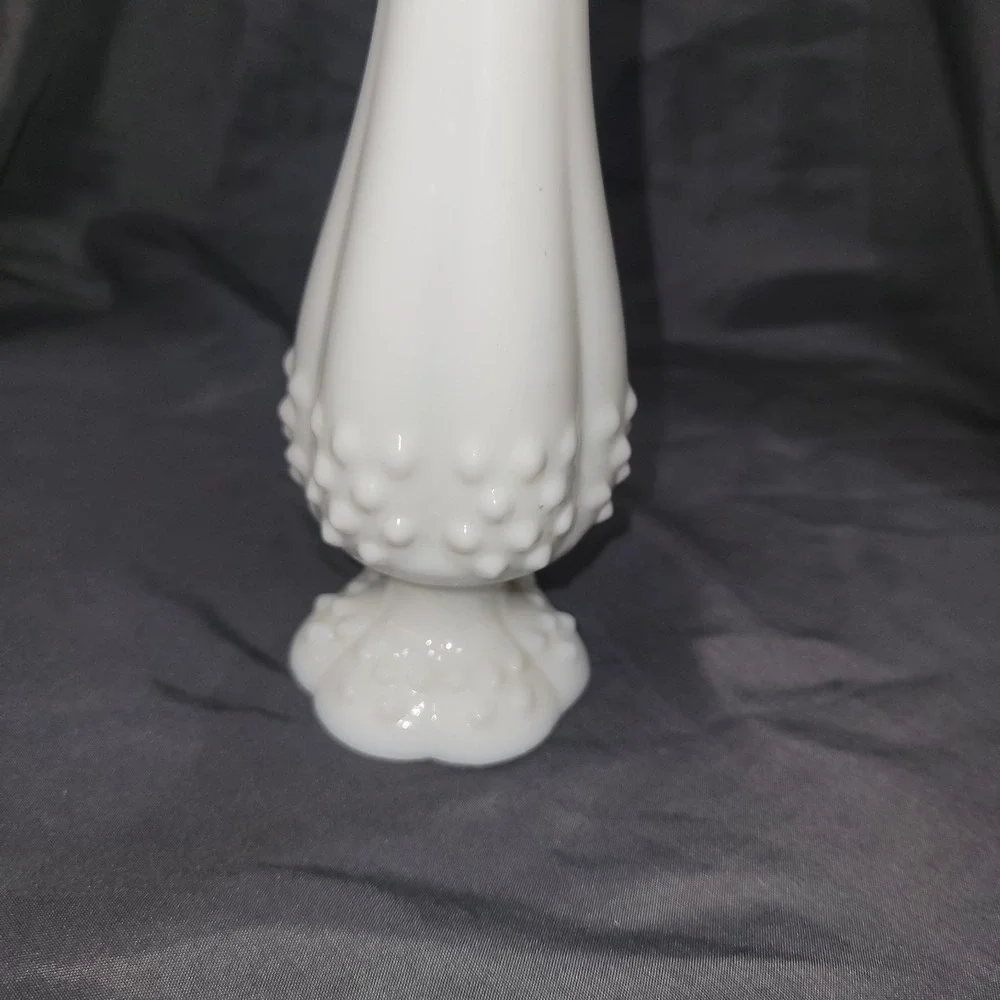 Vintage Fenton Milk Glass Hobnail Swung Vase